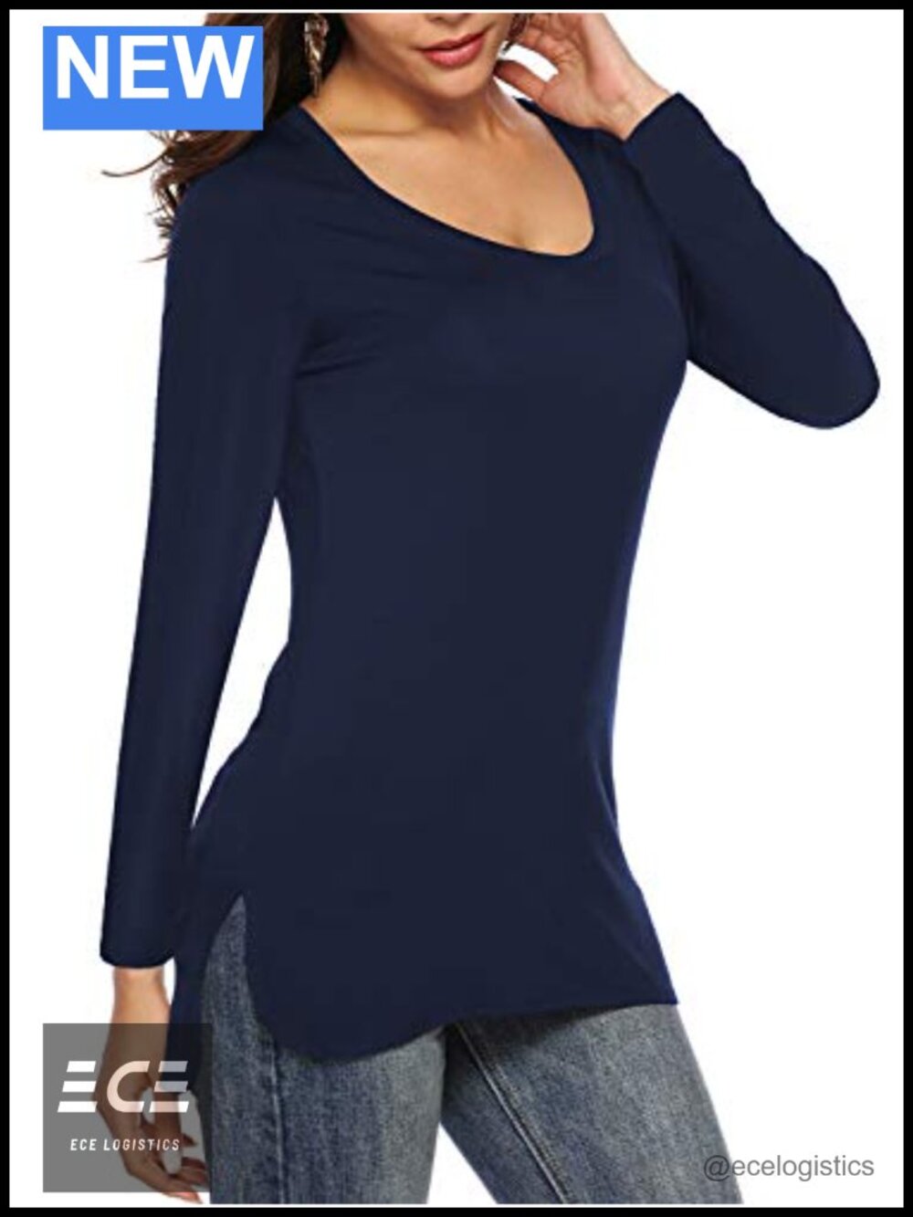 Florboom Womens Scoop Neck Tunic Tee Long Sleeve Side Split Fitted Top